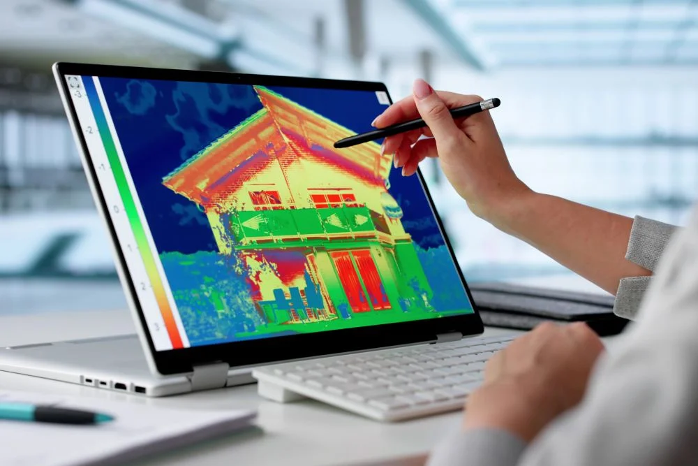 Wärmebildkamera zeigt ein Haus.